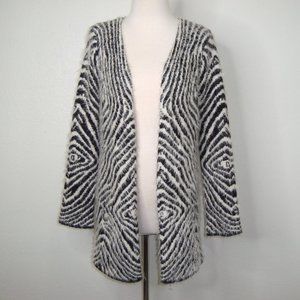 Kristine Accessories Zebra Print Fuzzy Open Front Cardigan Sweater Size L/XL